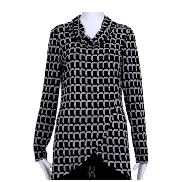 Frank Lyman Black & Gray Print Cowl Neck Crossover Wrap Sweater - Picture 1 of 4